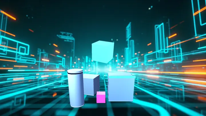 A wireframe arena being generated