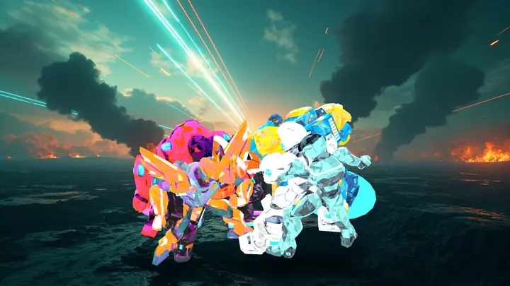 Two armies advancing across a battlefield